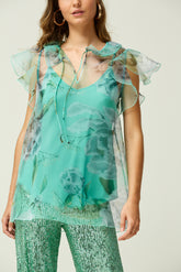 Blusa Lazada Cuello Organza Estampada