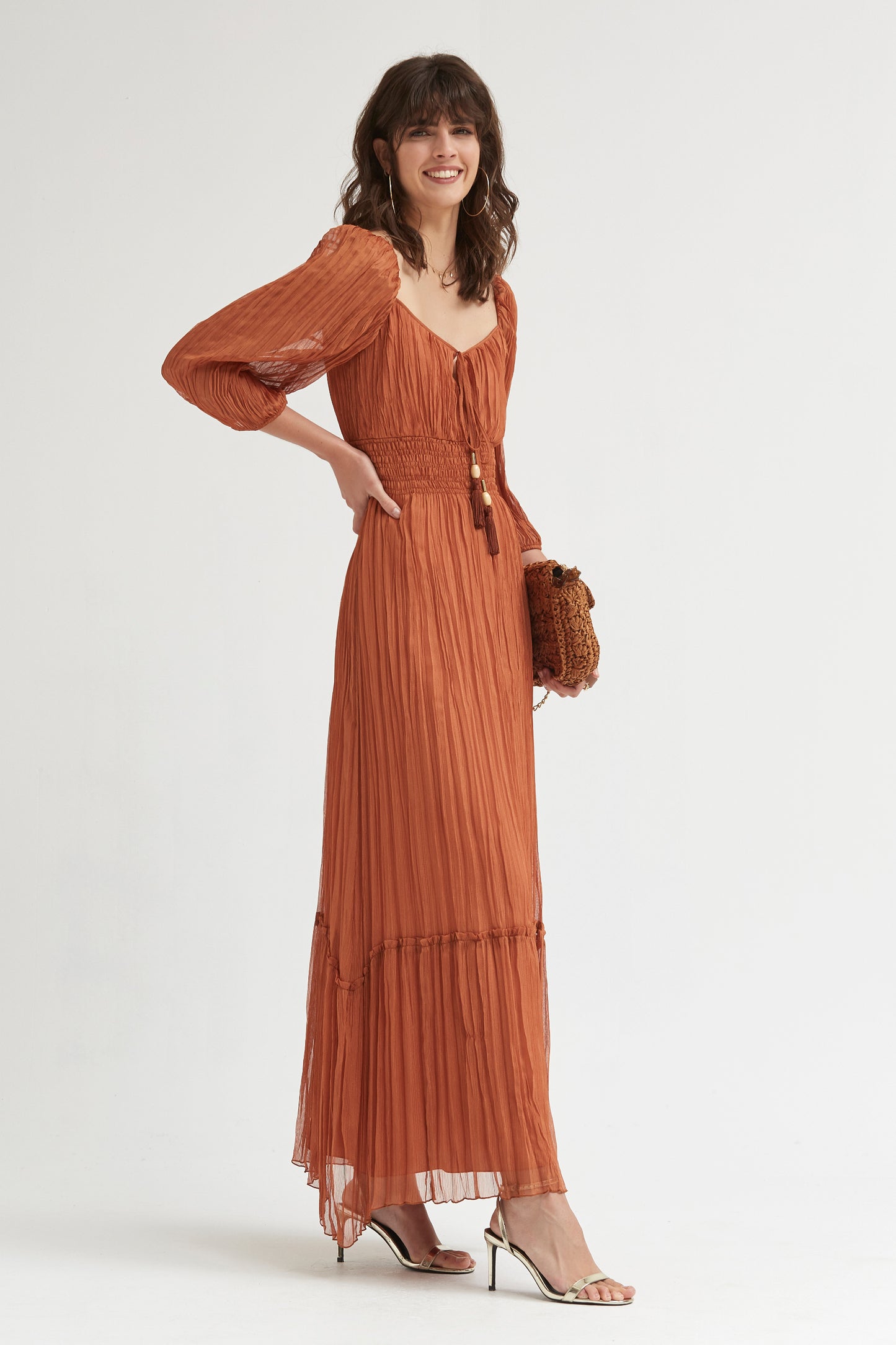 VESTIDO LARGO ESCOTE CUADRADO GASA OTOMÁN