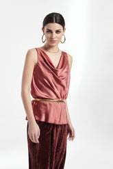 Top Drapeado Saten Vintage Stretch