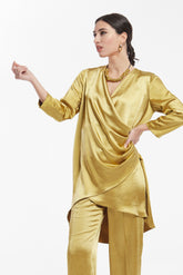 Casaca Cruzada Con Frunce Saten Vintage Stretch