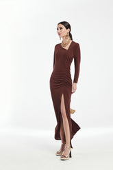 Vestido Largo Escote Asimetrico Punto Liso