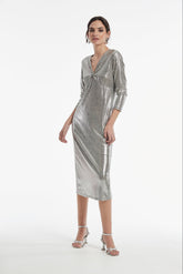 Vestido Arpon Punto Canalé Laminado Brillo