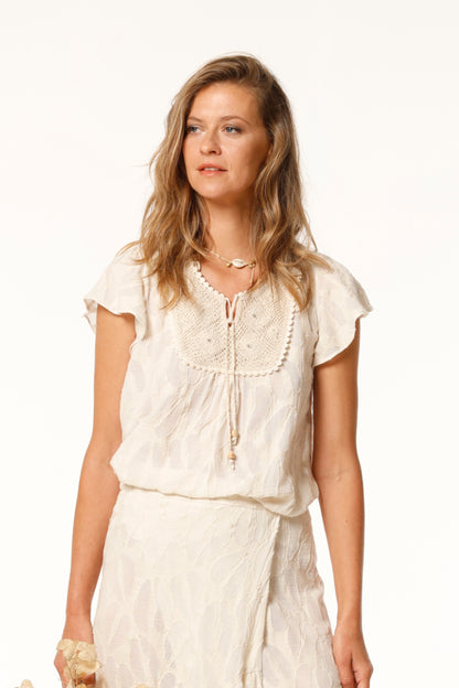 TOP CAZAL JACQUARD EN VOILE DE LINO