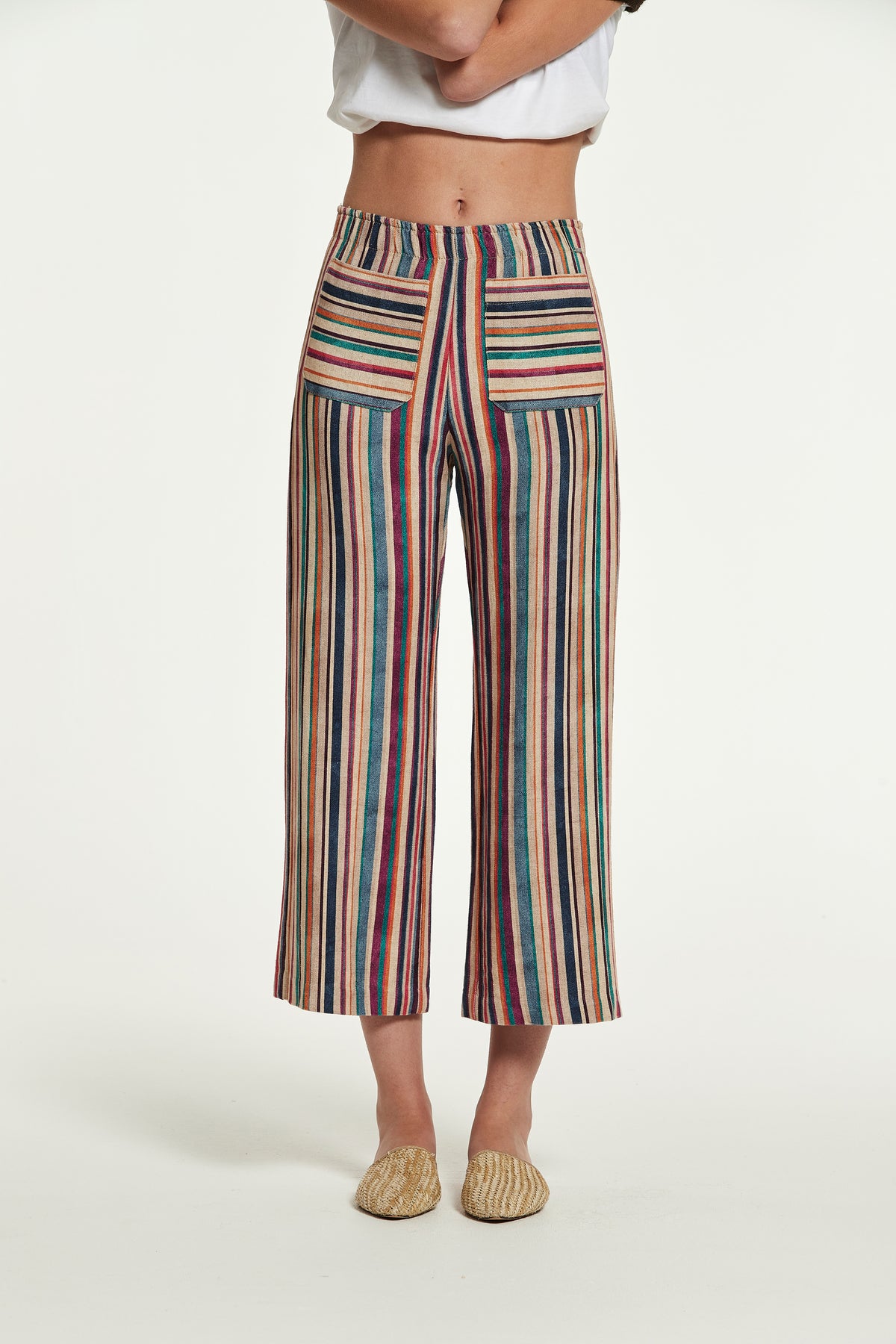 Pantalón Gambal Lino Rustico De Rayas