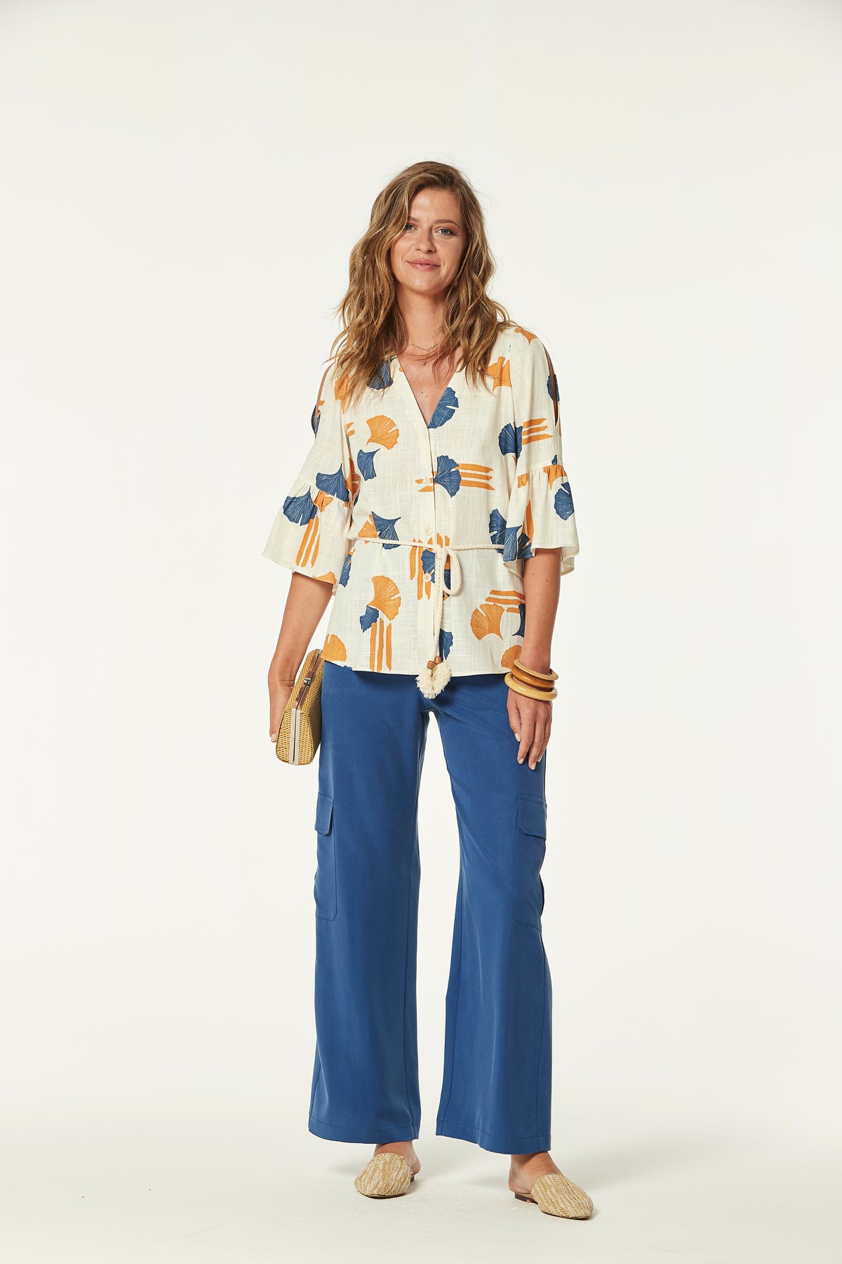 FLOWER PRINTED LINEN TUVALU SHIRT