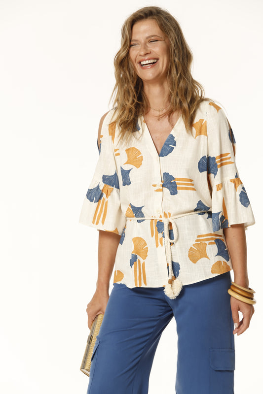 CAMISA TUVALU LINO ESTAMPADO FLOR