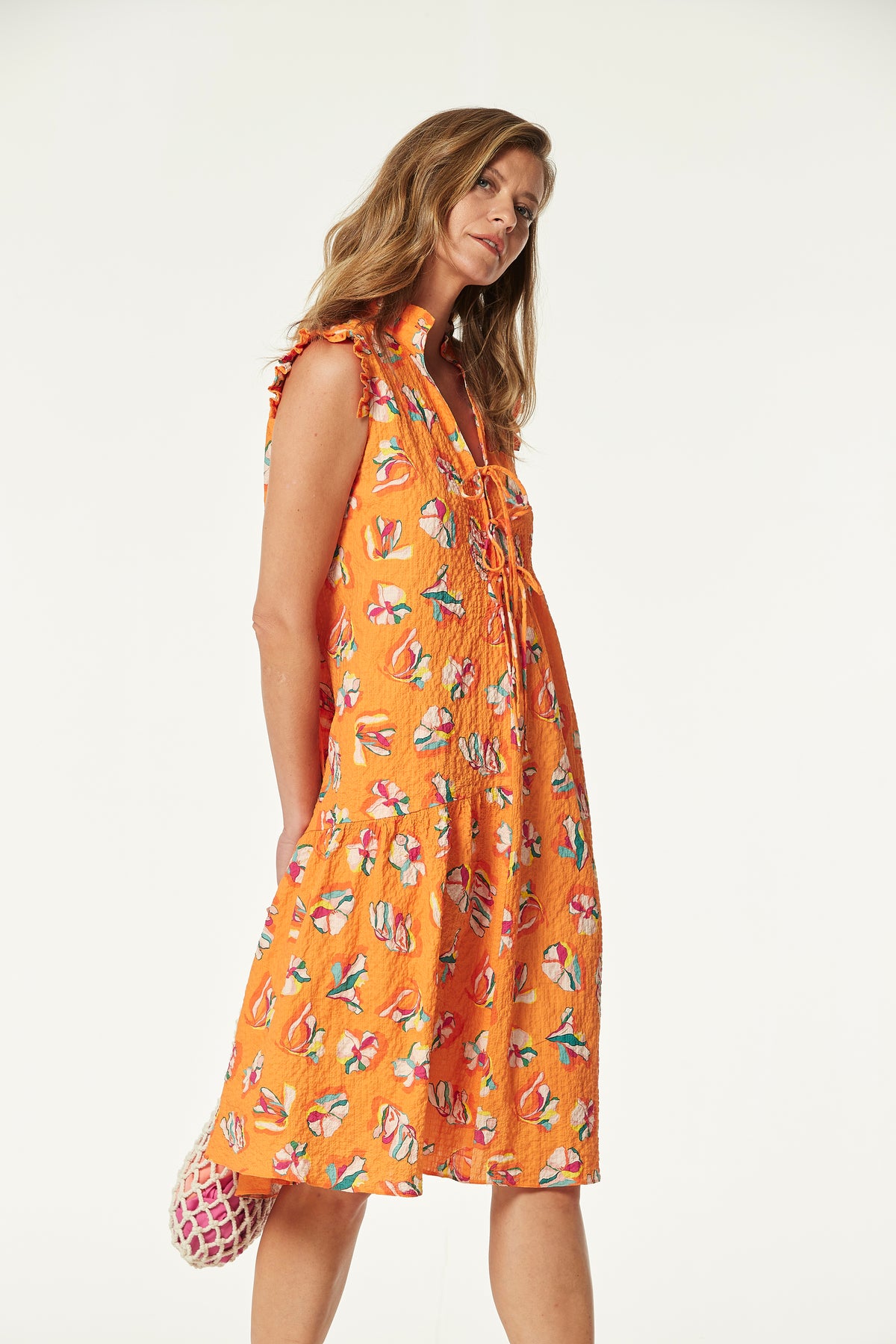 ALBICA COTTON DRESS WITH EMBOSSED PRINT