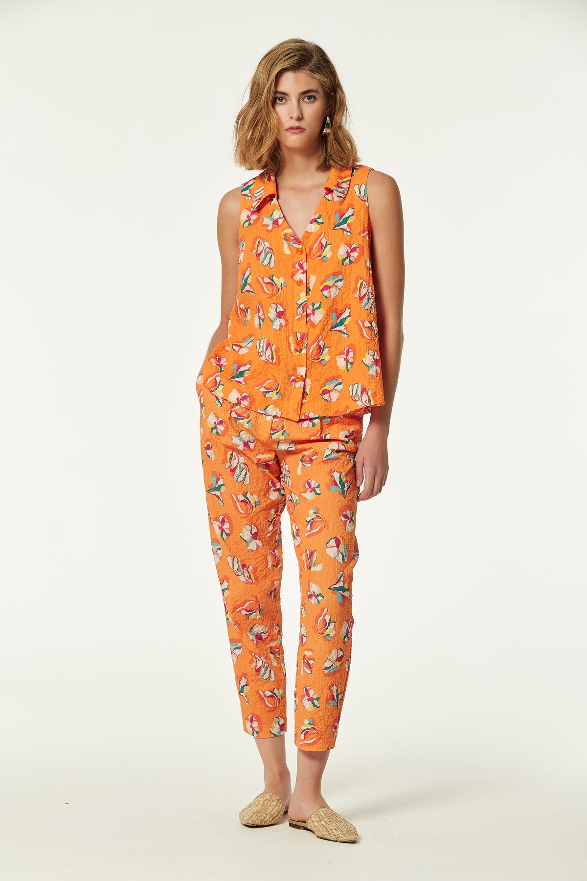 EMBOSSED PRINTED COTTON ROGAN TOP