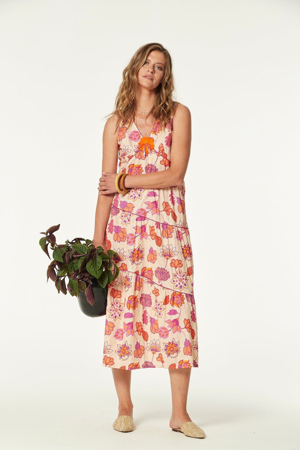 AVALANCHE DRESS WITH EMBROIDERED COTTON