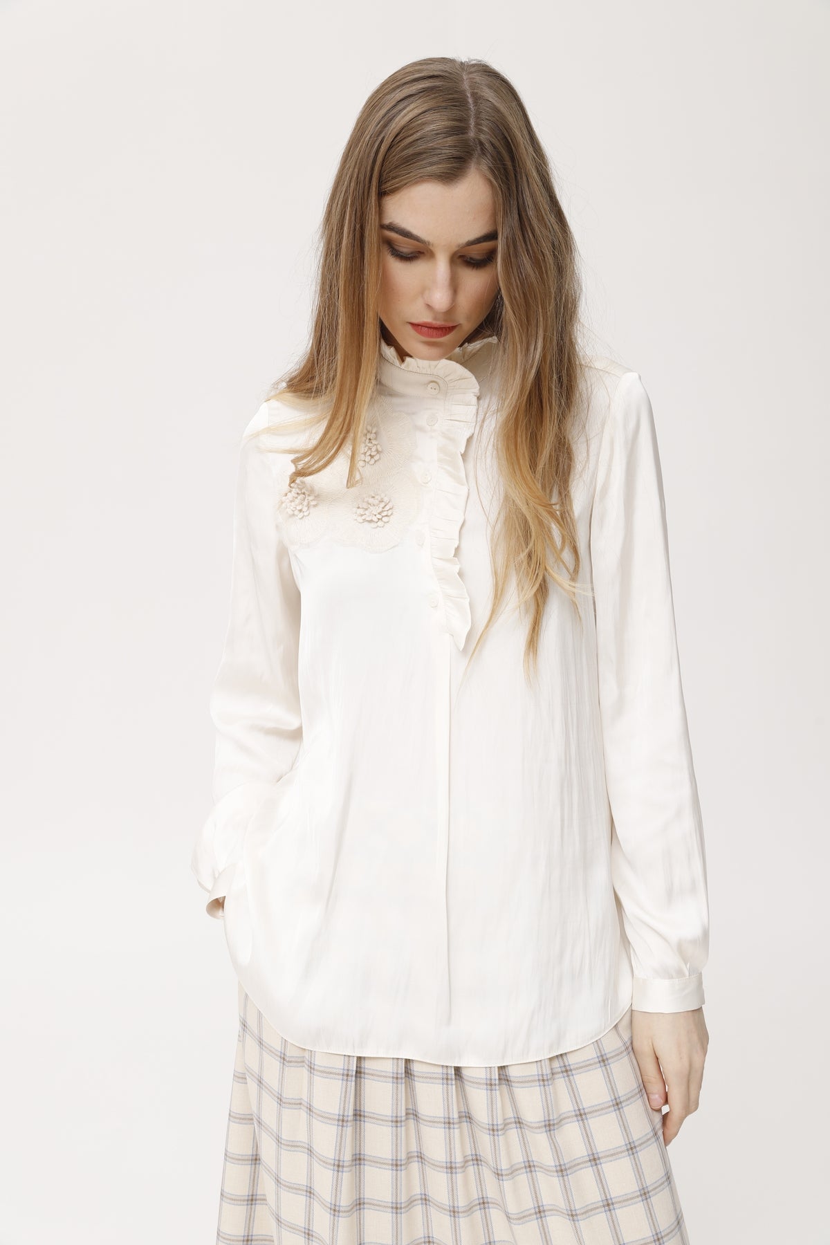 Ferrat licht satijnen overhemd