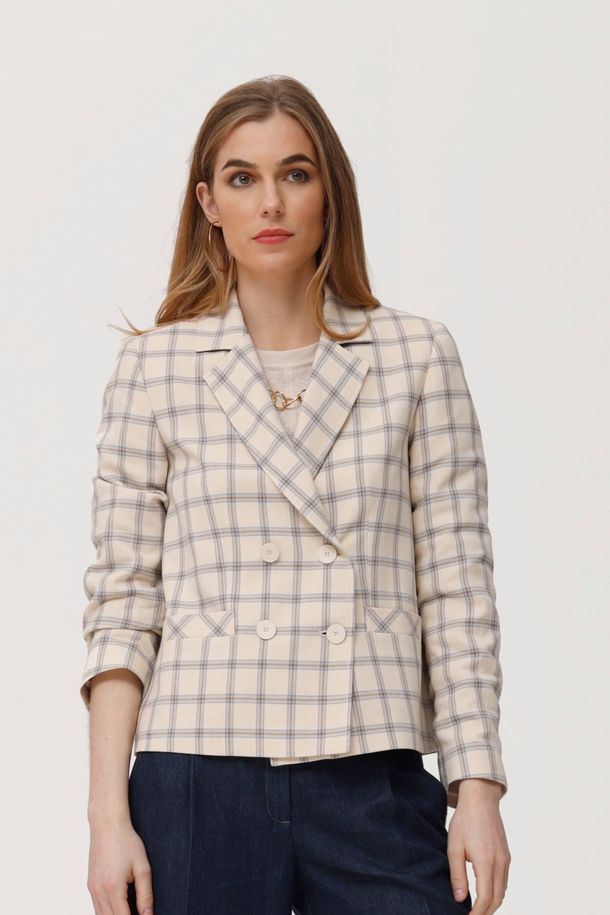 Chaqueta Cinza cuadros en viscosa