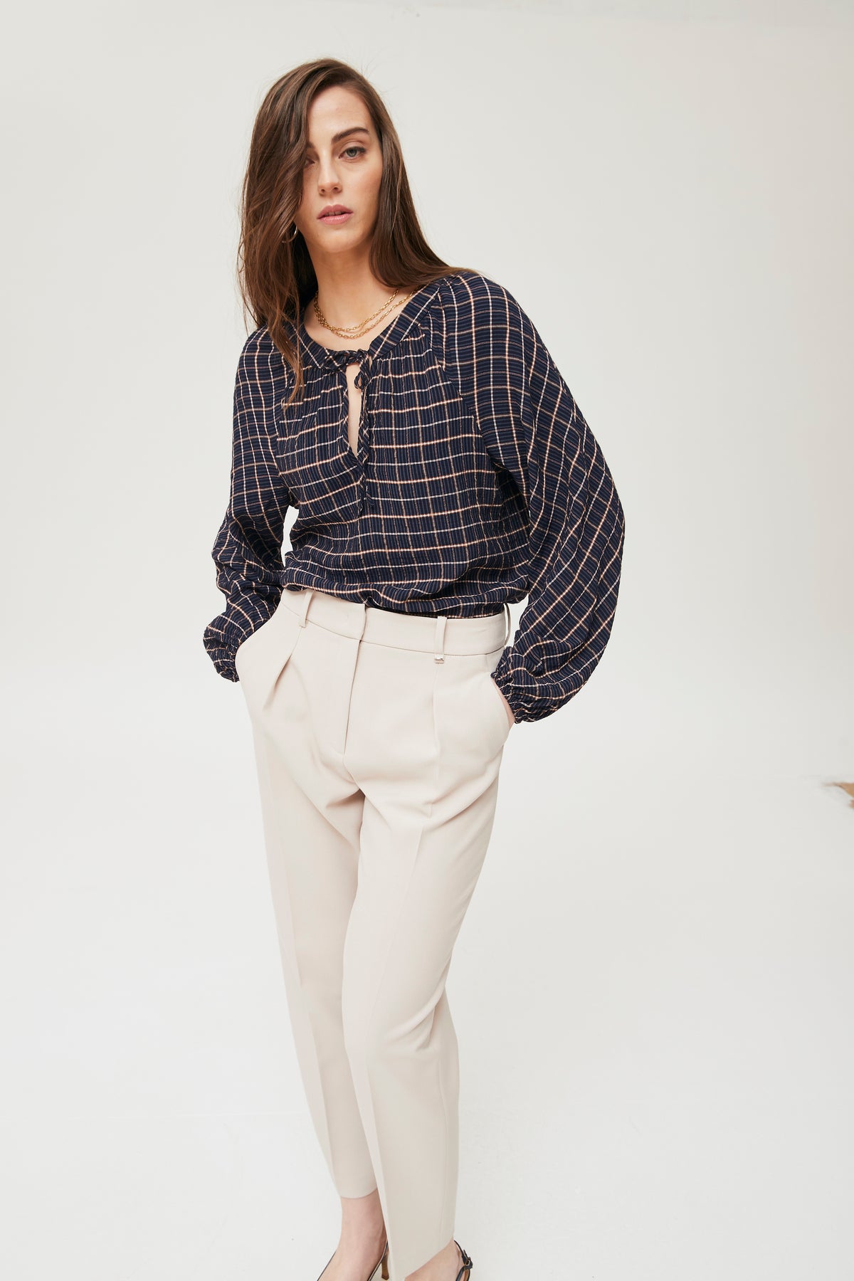 Blouse à carreaux en viscose seersucker Bamak4