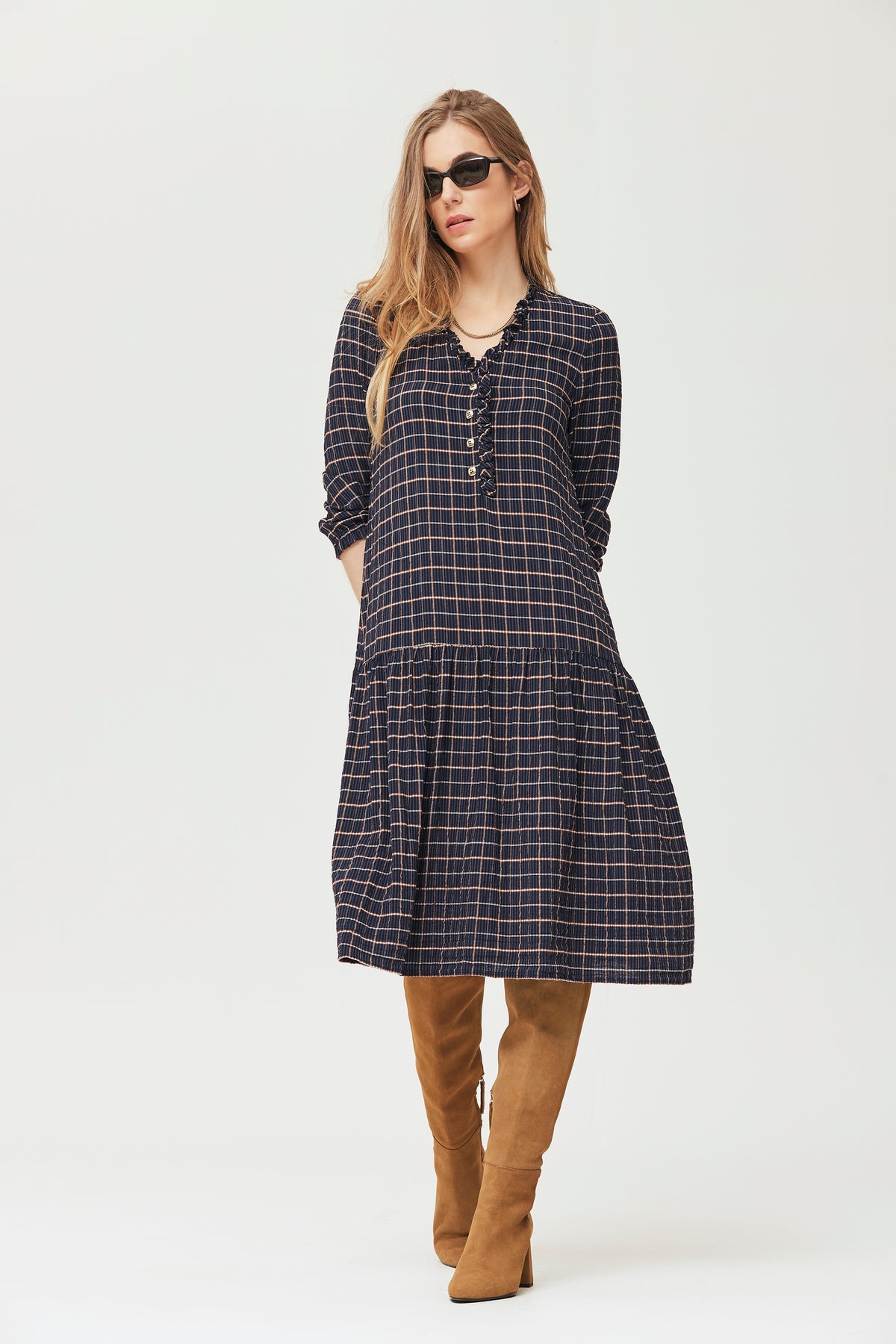 Vestido Sariche seersucker de viscosa cuadros