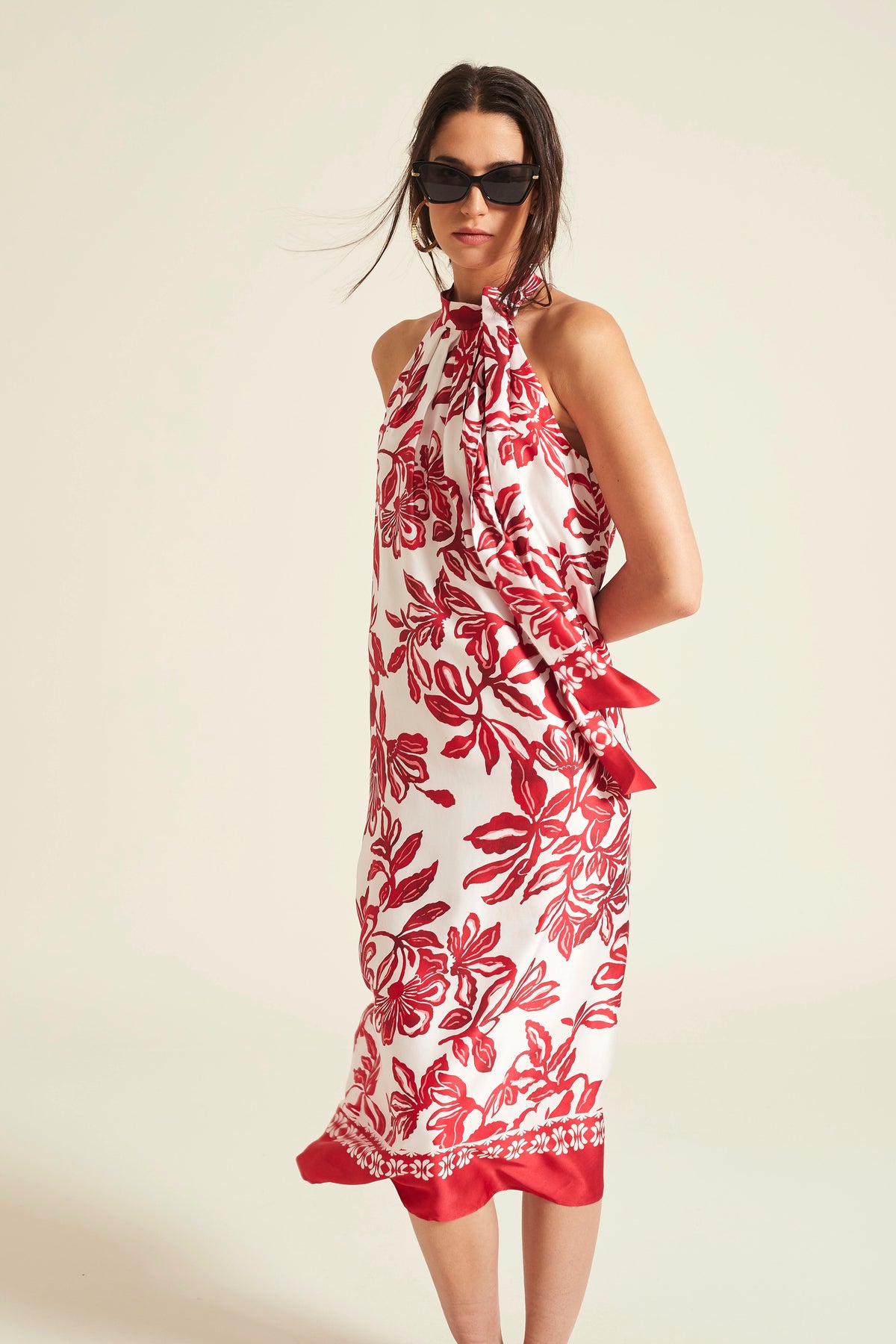 Vestido Cheva Viscosa Estampada Greca