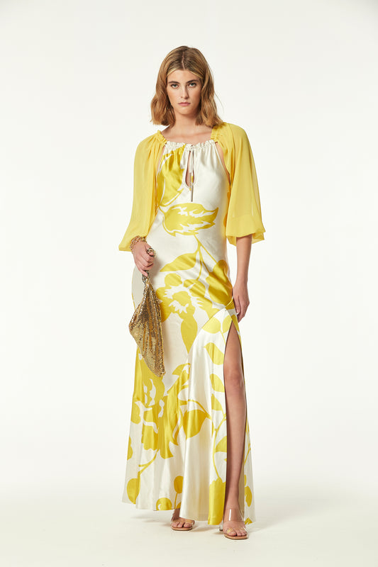 PRINTED SATIN VOLINO DRESS