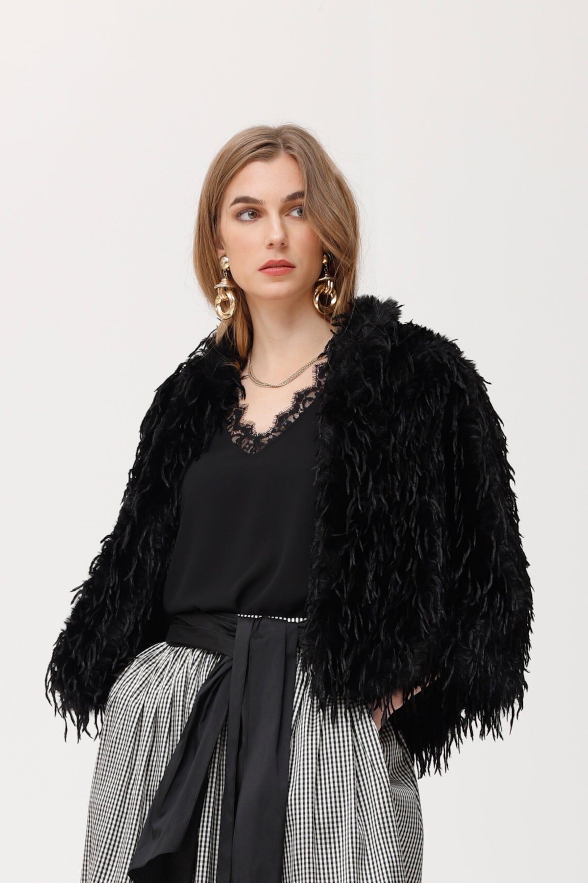 Chaqueta Fozal efecto pelo con pluma