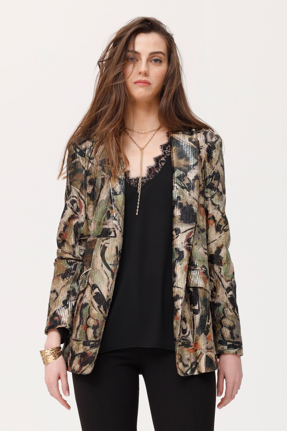 Chaqueta Facre terciopelo estampado con lentejuelas