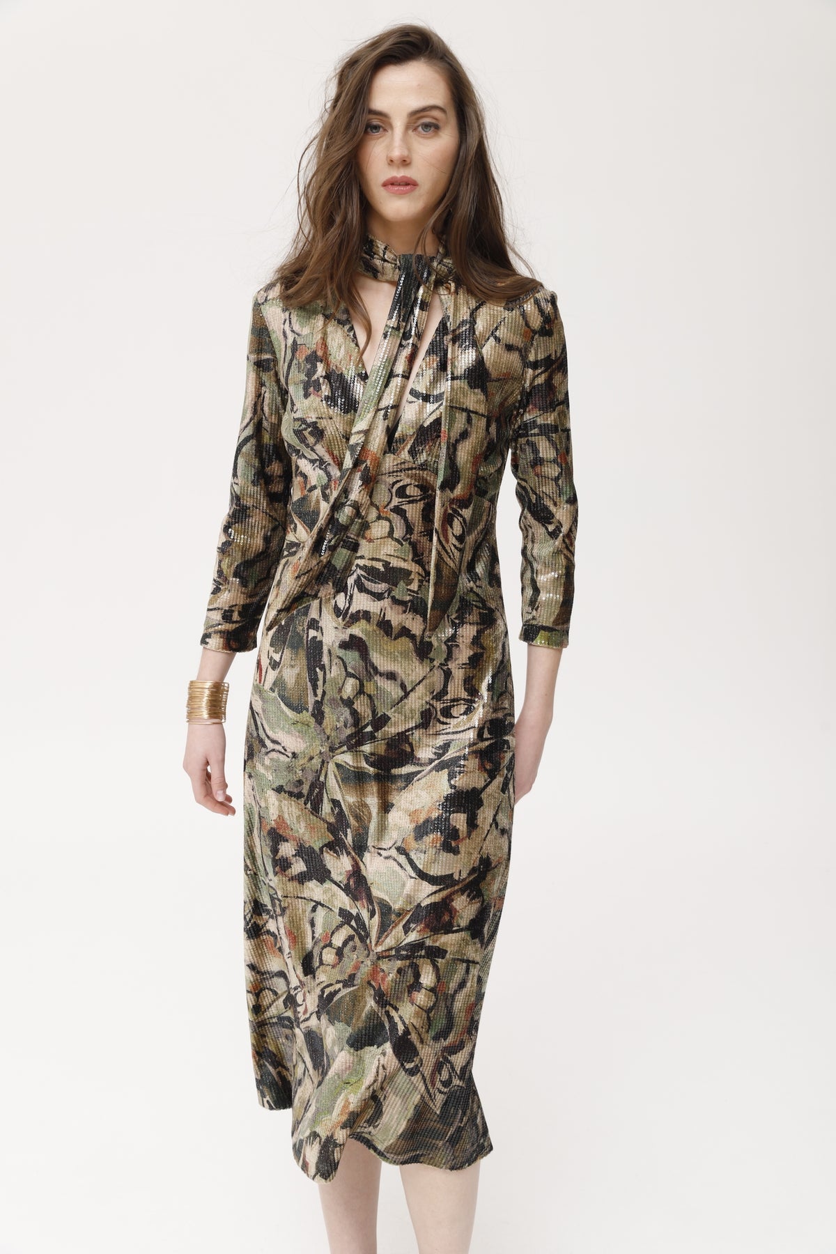 VESTIDO MINK TERCIOPELO ESTAMPADO CON LENTEJUELAS