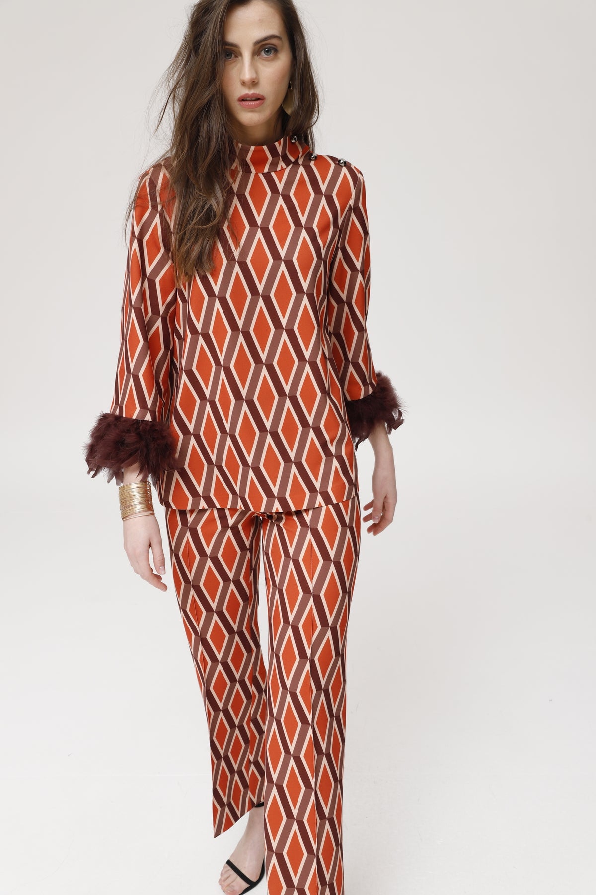 Geometric printed crep Malena top