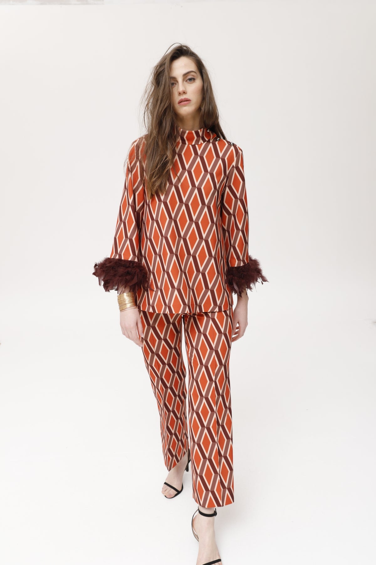 Malena crepe top met geometrische print