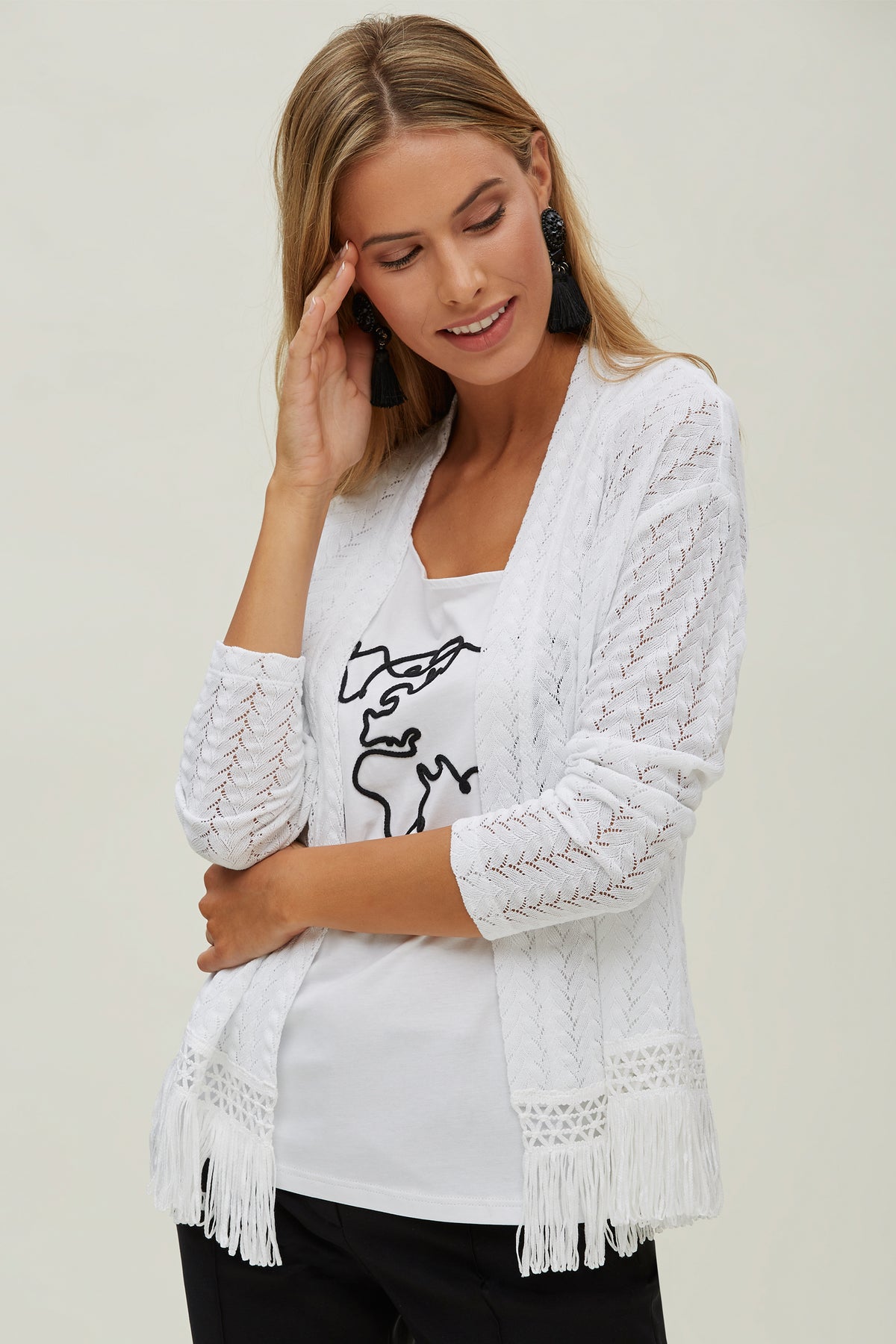 CHAQUETA FLECOS PUNTO CALADO