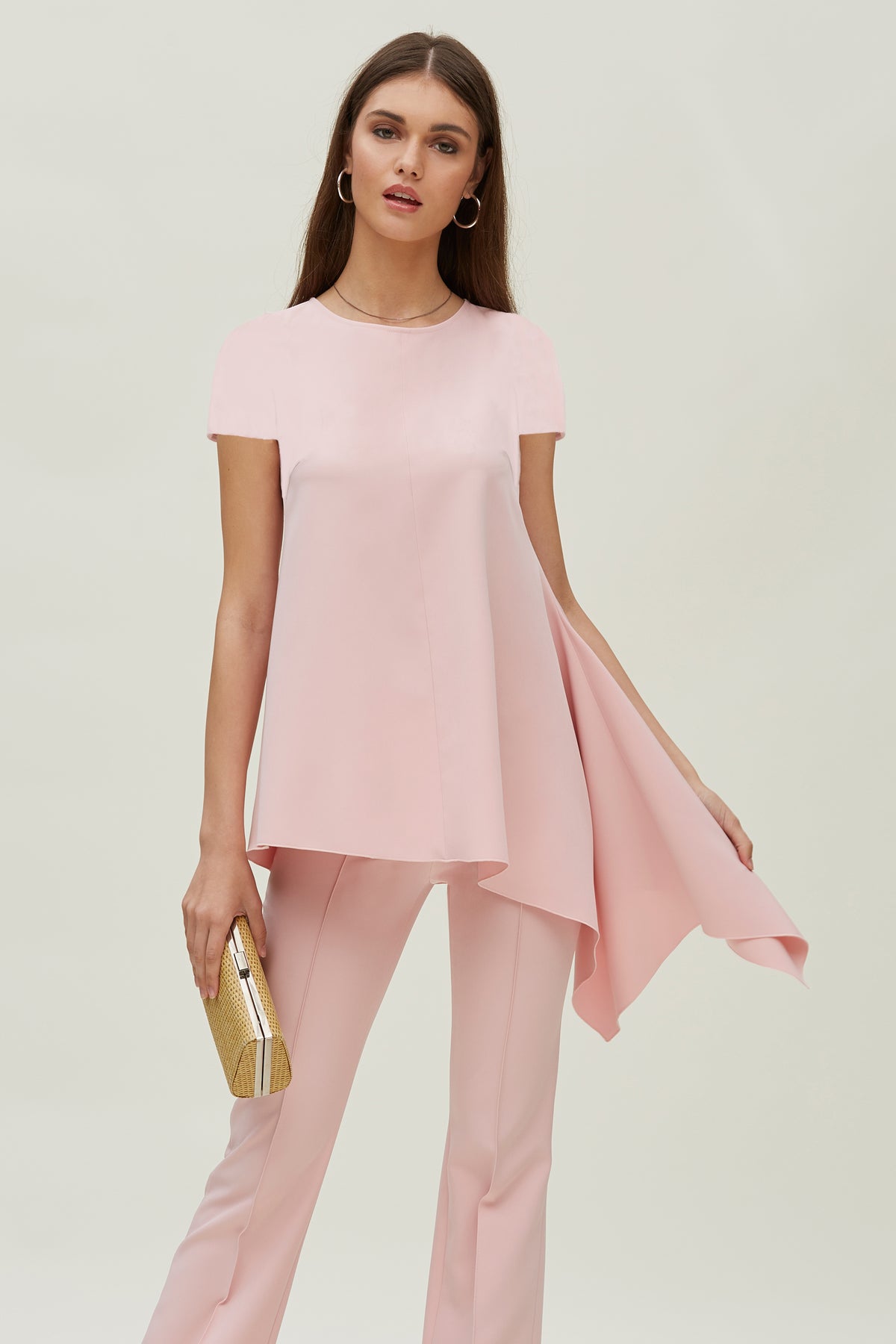 ASYMMETRIC FLAT WOVEN TOP WITH SLEEVES 