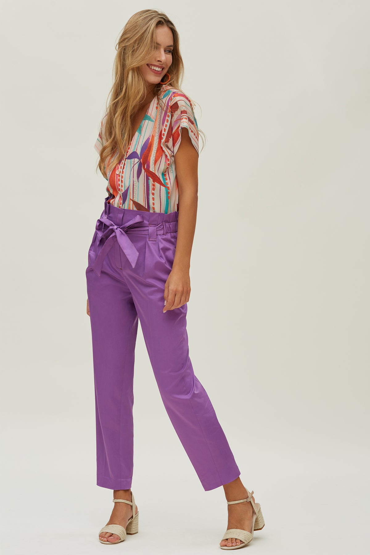 Pantalón Paper Bag En Popelín Stretch