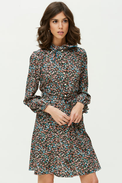 VESTIDO LAZADA CUELLO-ESTAMPADO MULTICOLOR