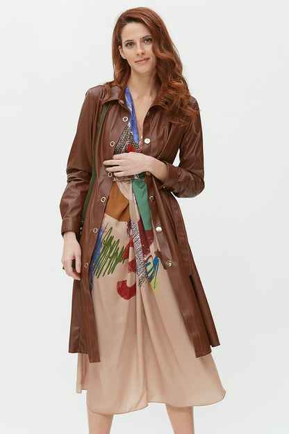 VESTIDO CORTES DELANTERO EN PIEL VEGANA