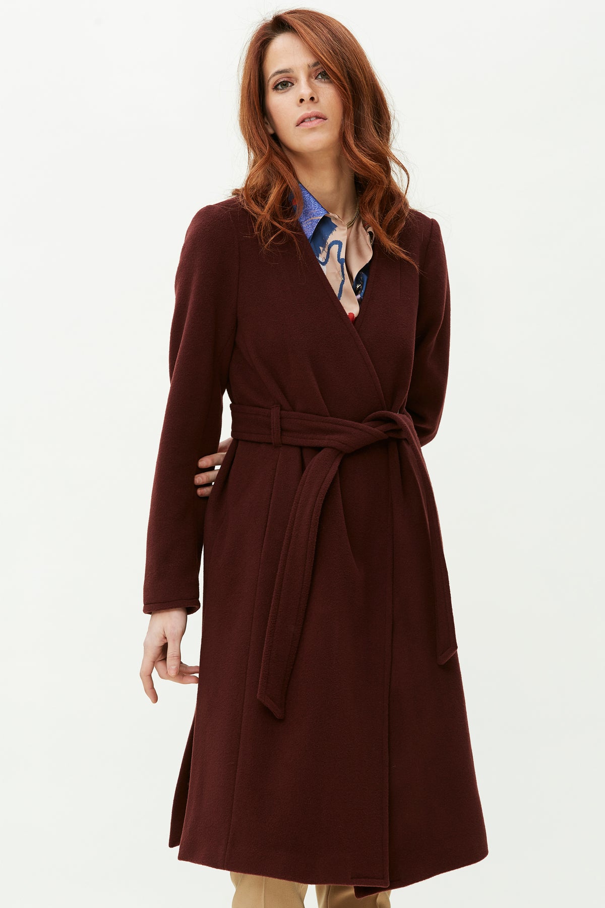 COLLARLESS MOHAIR WOOL BLEND COAT