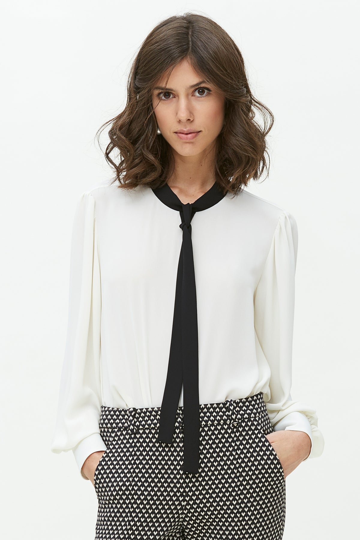 Blouse With Contrasting Bow