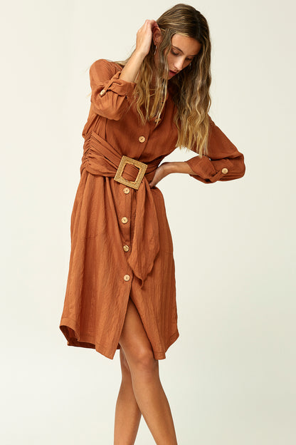 VESTIDO CAMISERO HEBILLA VISCOSA RAYAS MONOCOLOR