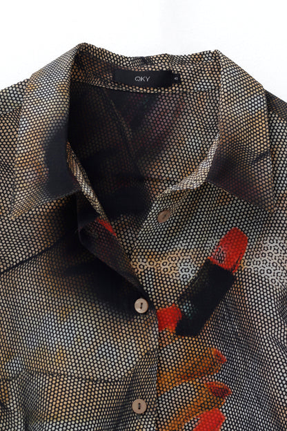 CAMISA BAJO ASIMÉTRICO ESTAMPADO SEDA