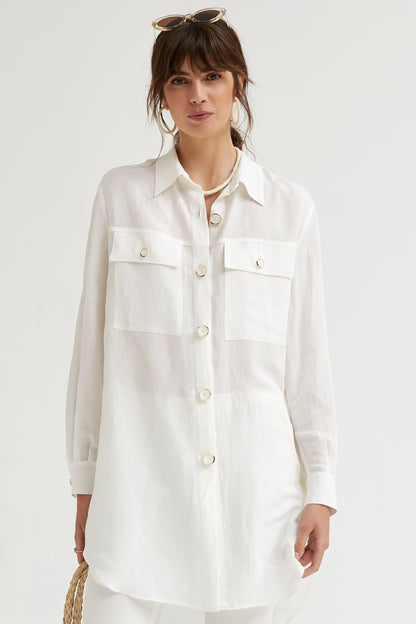 CAMISA LARGA BOTONES DE LINO CON RELIEVE