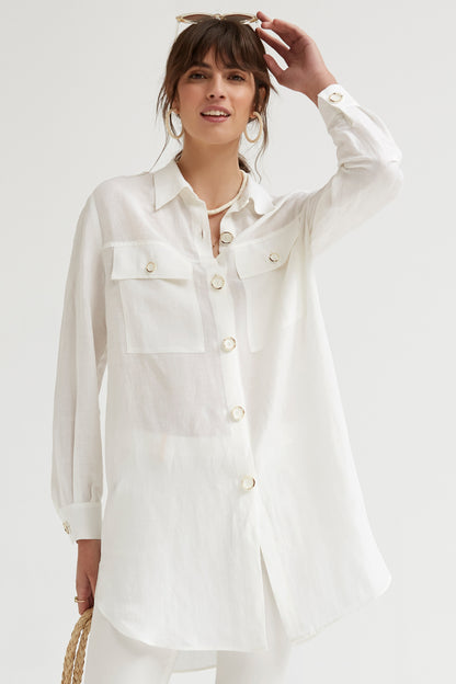 CAMISA LARGA BOTONES DE LINO CON RELIEVE