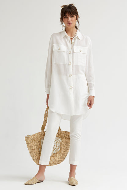 CAMISA LARGA BOTONES DE LINO CON RELIEVE