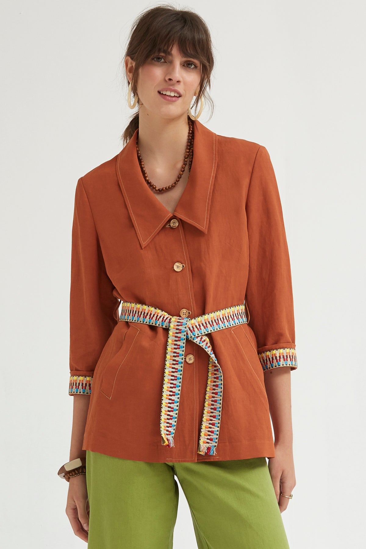 LINEN VISCOSE V-NECKLINE JACKET