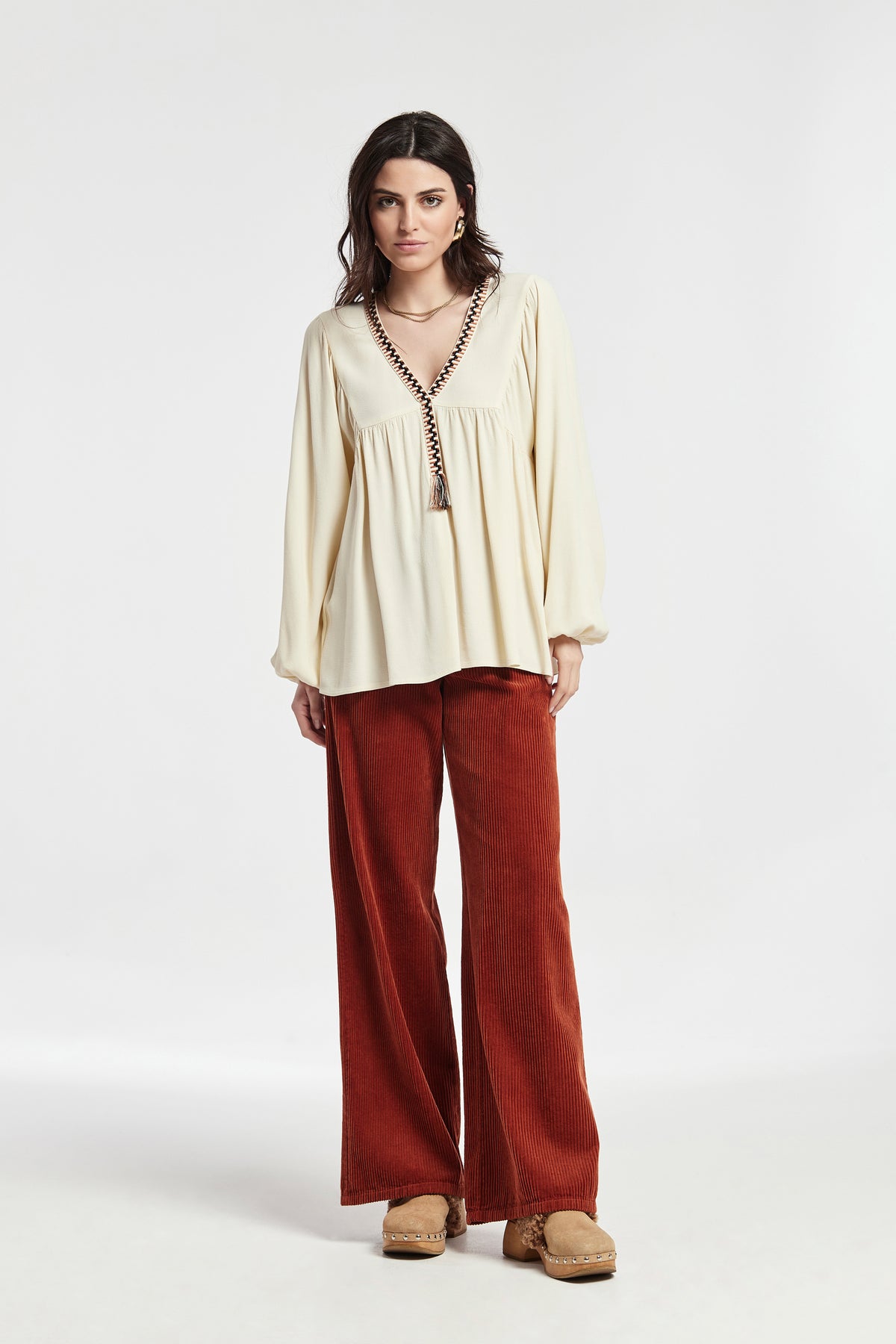 BLUSA EDUARD MANGA FRUNCIDA CREPE VISCOSA