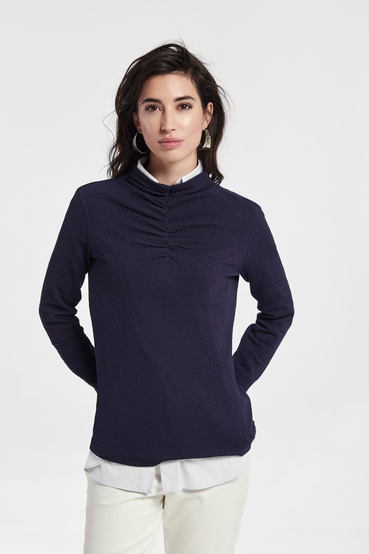 JACQUARD KNIT CHIMNEY NECK LEONA TOP