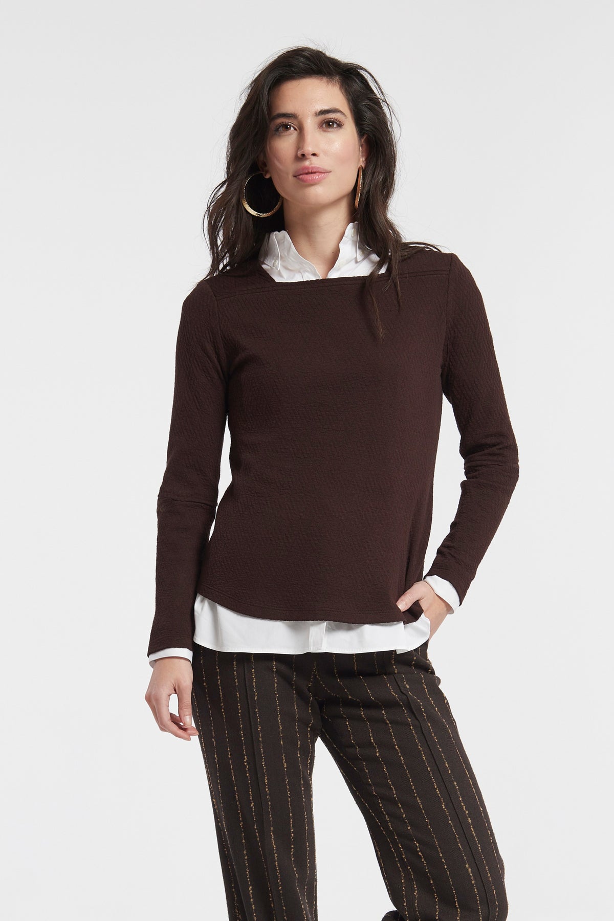 JACQUARD KNIT STRAIGHT NECK T SHIRT
