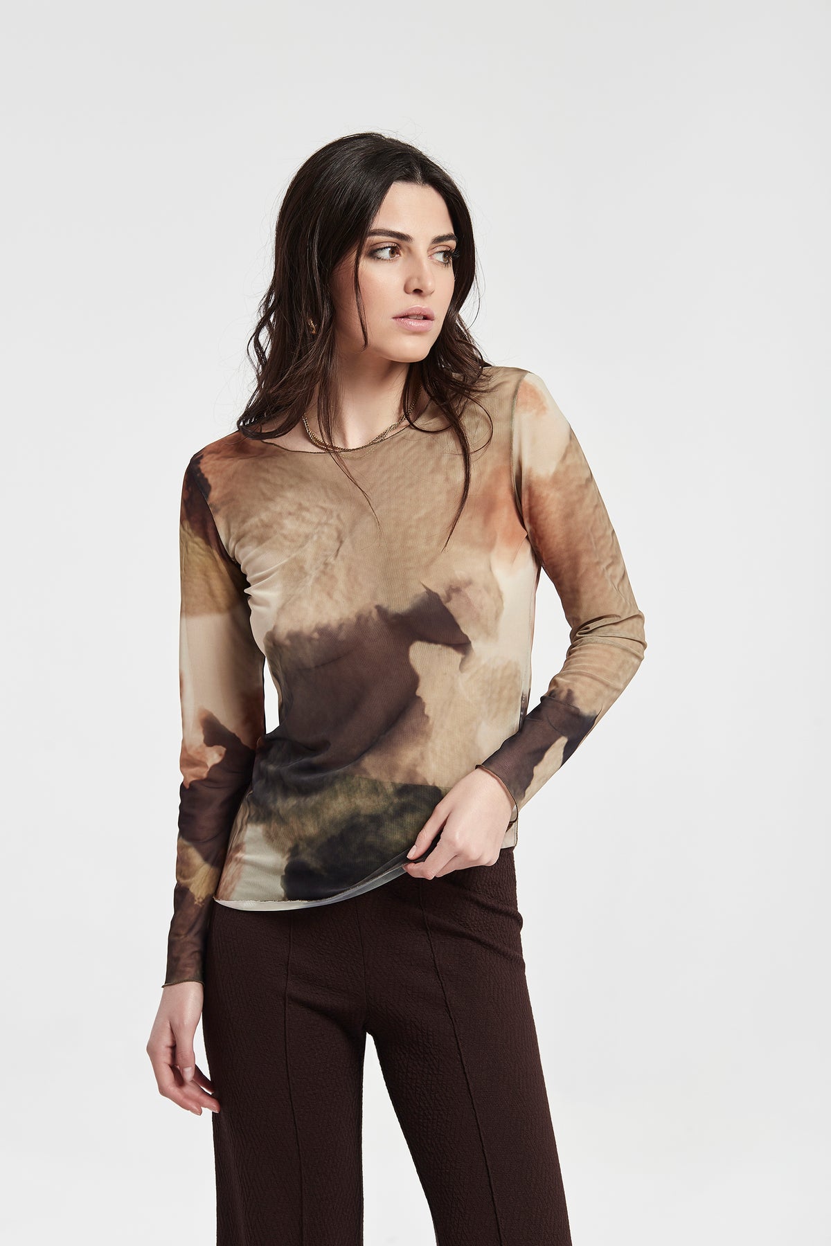 PRINTING TULLE LONG SLEEVES T SHIRT