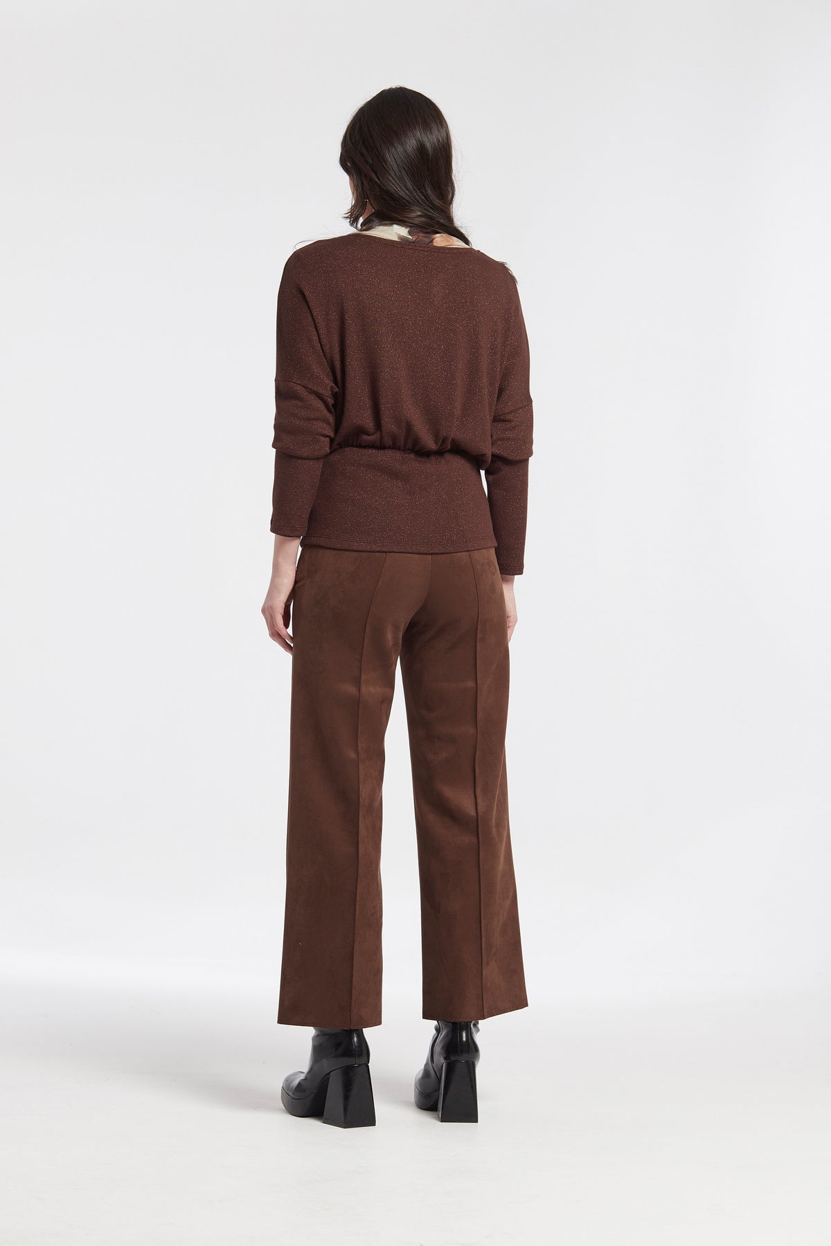 SUEDE EFFECT CINCEL WIDE LEG TROUSERS