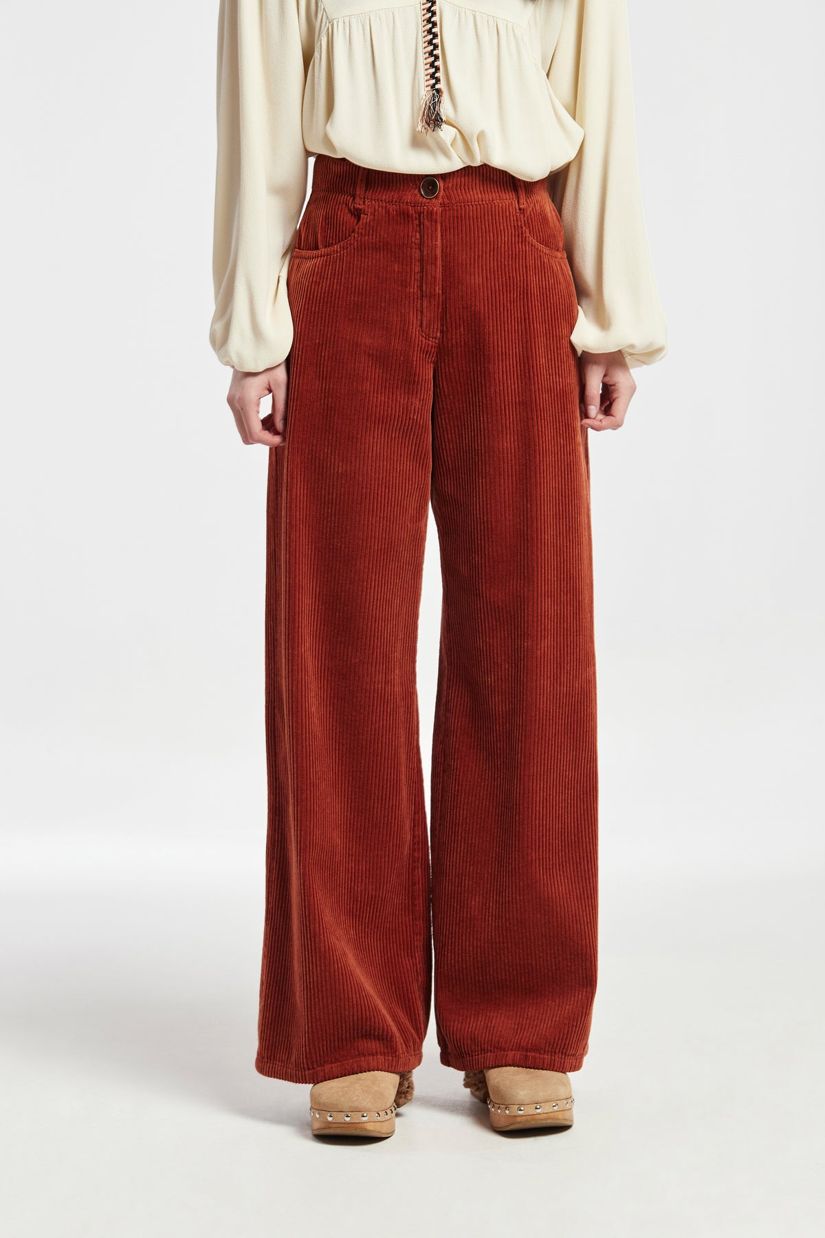 Pantalón Ancho Cinco Bolsillos Jasolc Pana De Algodon