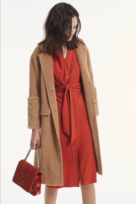 SHORT PILE KNIT TWILL FANEL COAT