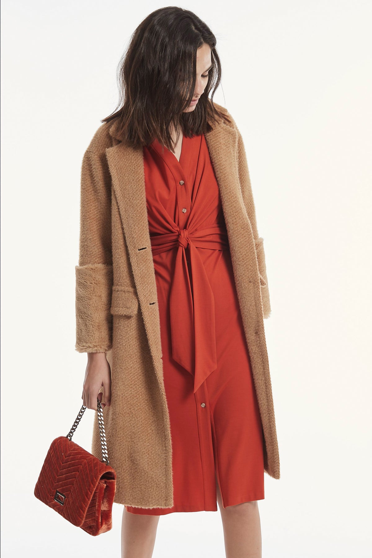 SHORT PILE KNIT TWILL FANEL COAT