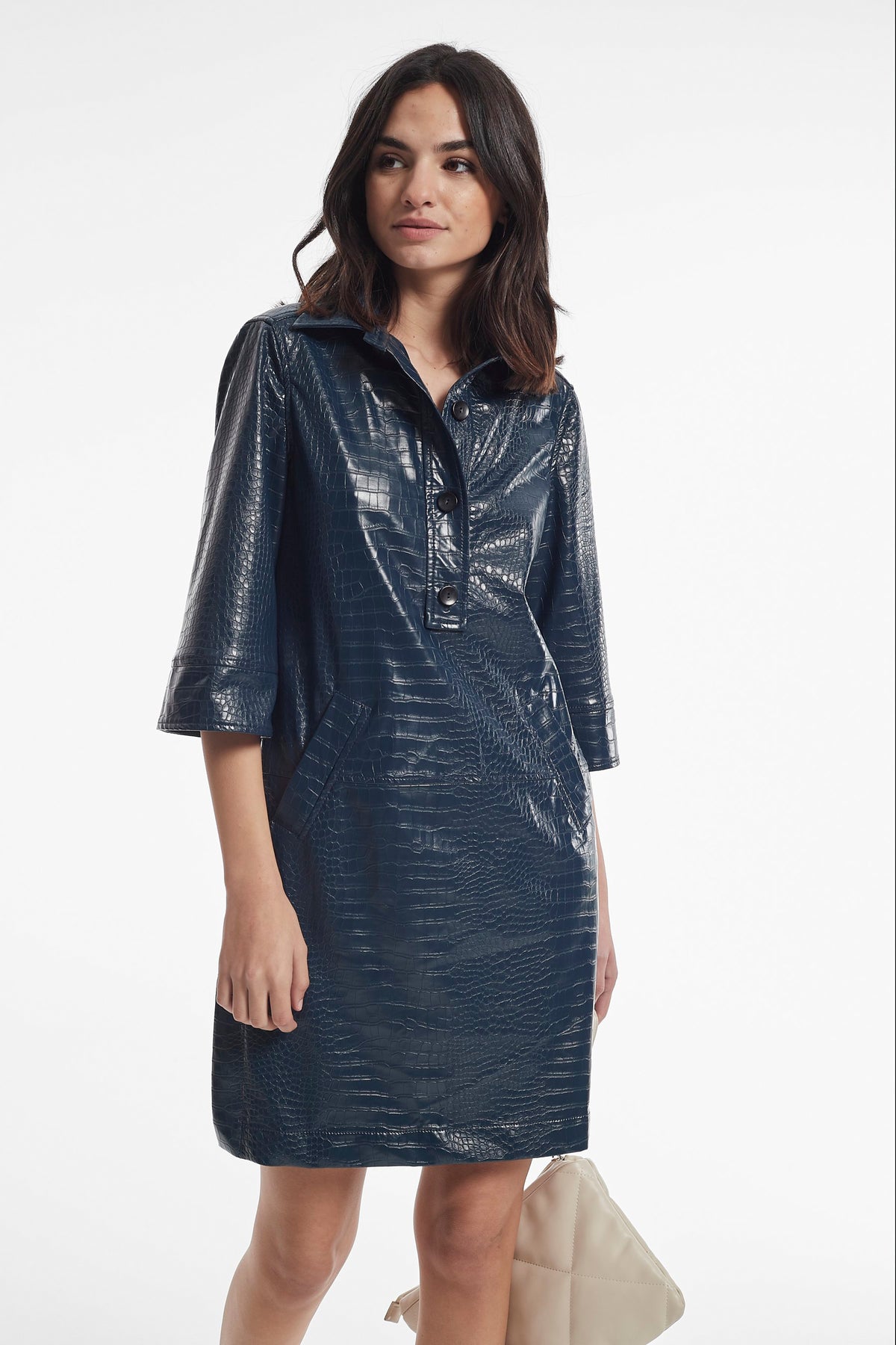 EMBOSSED LEATHER EFFECT GUZMAN DRESS