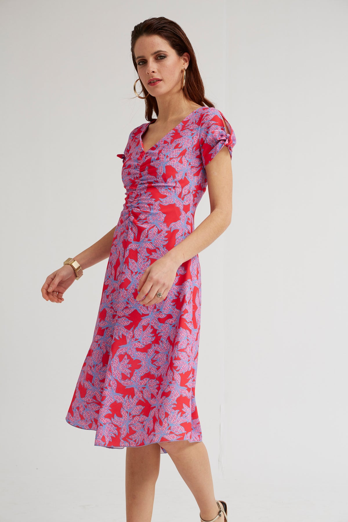 Vestido Drapeado Estampado Floral