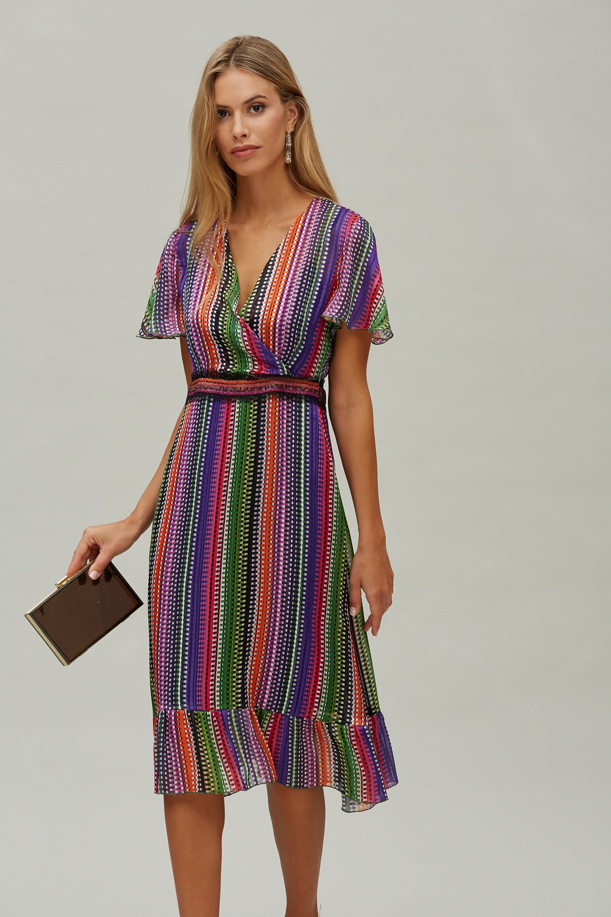 Vestido Volante Jacquard Raya Lurex