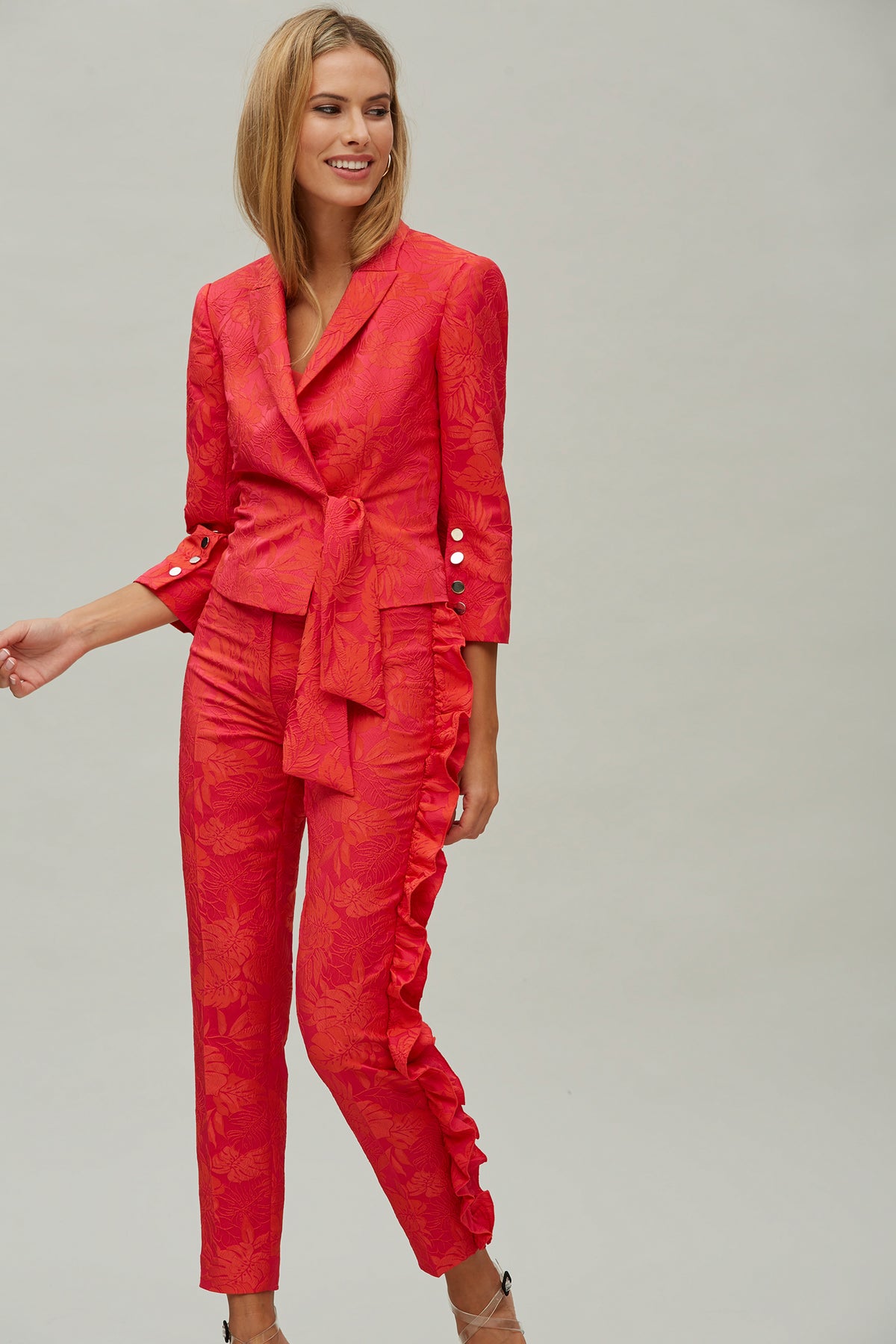 Pantalon Con Volante-Jacquard Flores