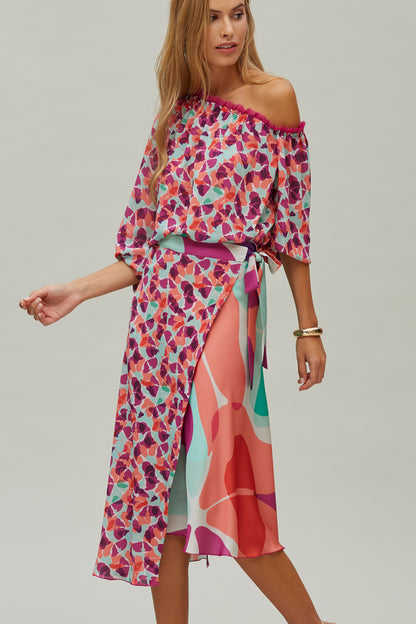 ASYMMETRIC CROSS SKIRT PRINTING CHIFFON